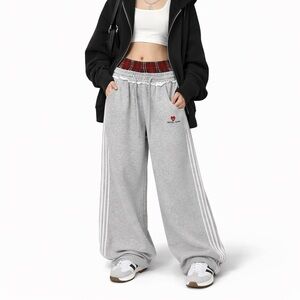 🖤 Aelfric Eden Double Waist Plaid Patchwork Wide Leg Sweatpants – Size M